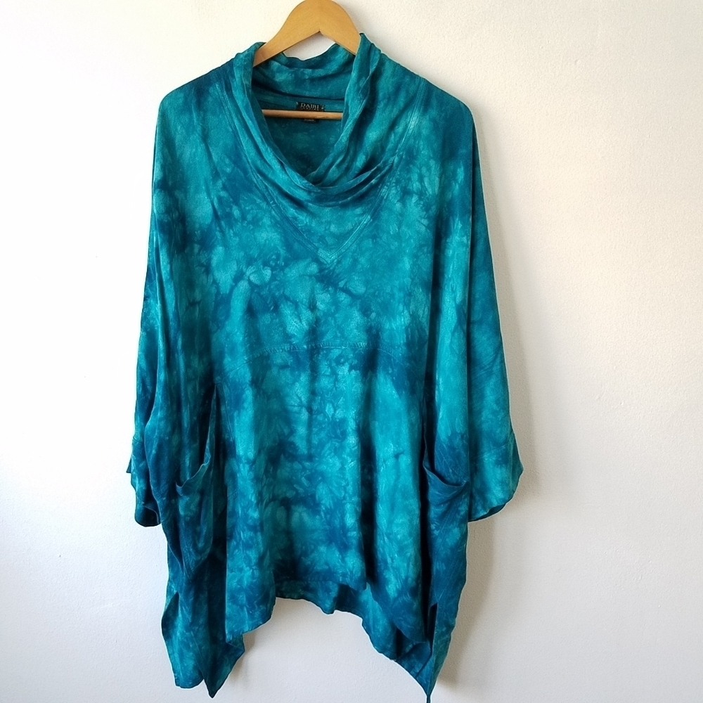 Dairi Fashion Oversized Cowl Tunic Blue Tie Dye Lagenlook Comfy Top OS